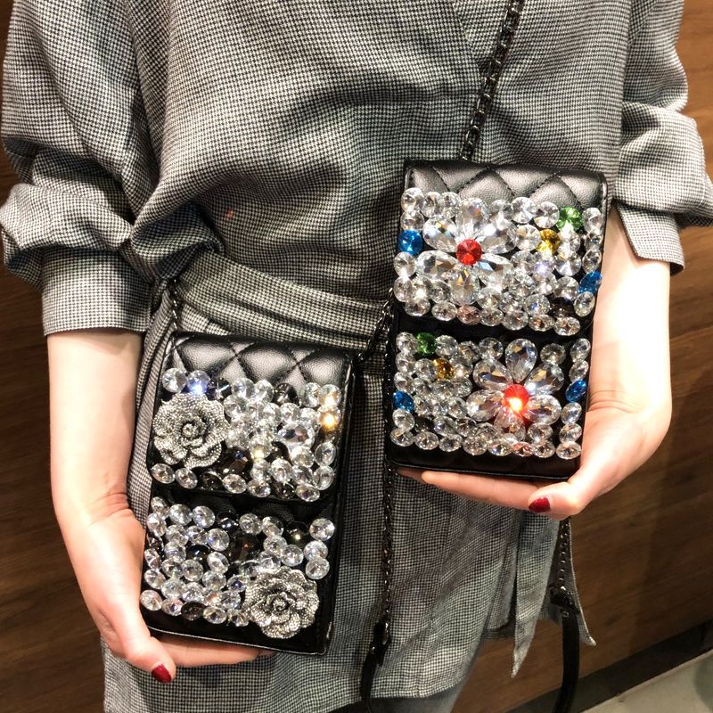 unique diamond-encrusted mini crossbody bag phone bag