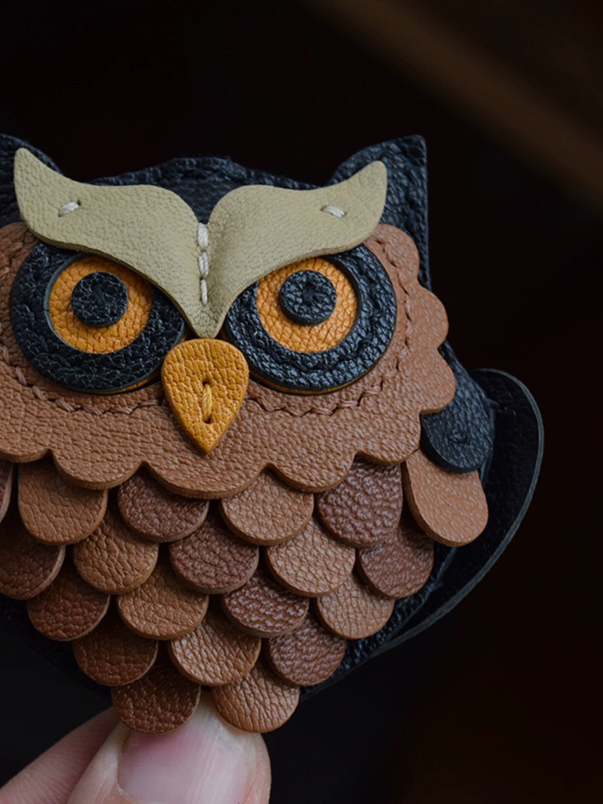 【SuperHold】Handmade Owl Leather Car Keychain Pendant, Unique, High-Quality, Refined, and Stylish, Black】Owl Leather Keychain with lobster clasps| Leather key holder | Handbag charm & keychain | Gift for key/him | Handmade