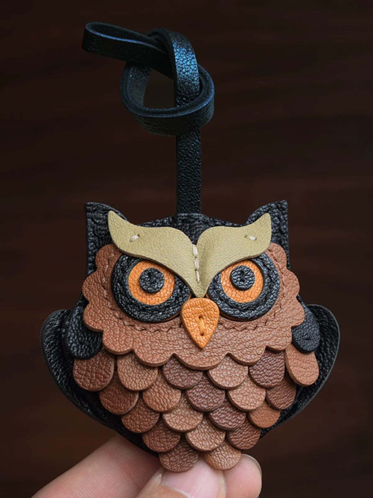 【SuperHold】Handmade Owl Leather Car Keychain Pendant, Unique, High-Quality, Refined, and Stylish, Black】Owl Leather Keychain with lobster clasps| Leather key holder | Handbag charm & keychain | Gift for key/him | Handmade