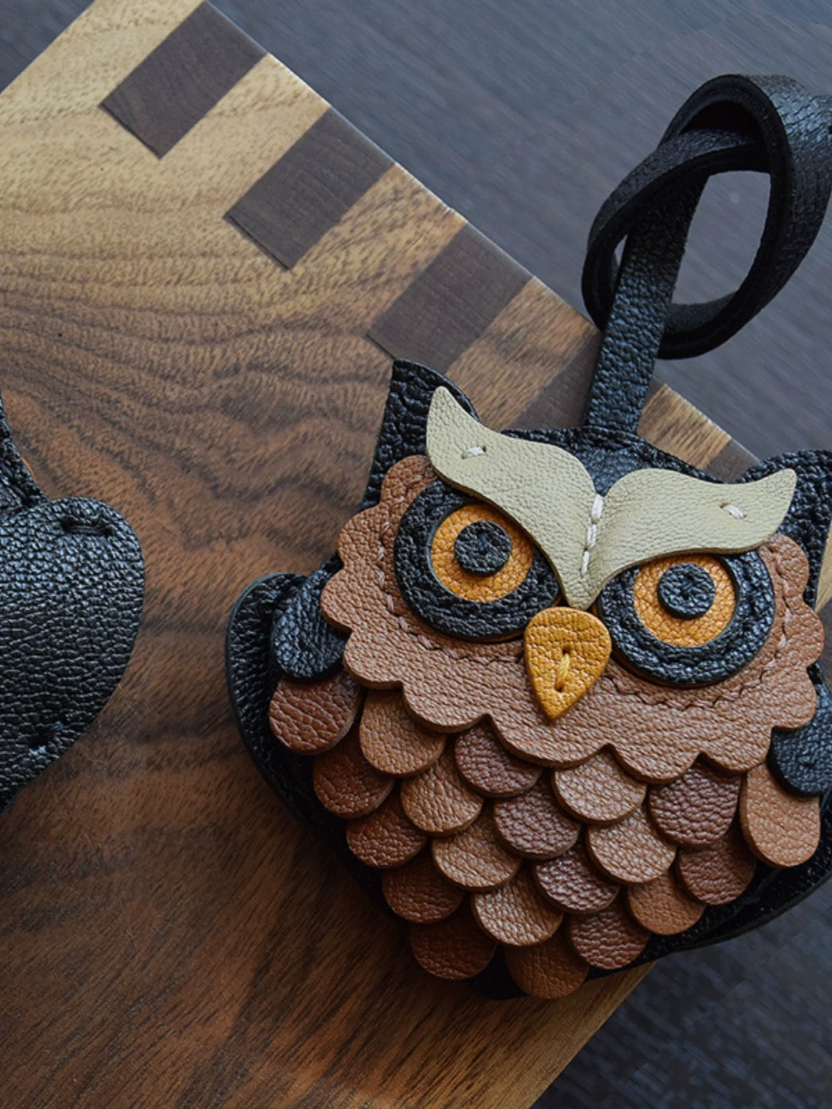 【SuperHold】Handmade Owl Leather Car Keychain Pendant, Unique, High-Quality, Refined, and Stylish, Black】Owl Leather Keychain with lobster clasps| Leather key holder | Handbag charm & keychain | Gift for key/him | Handmade