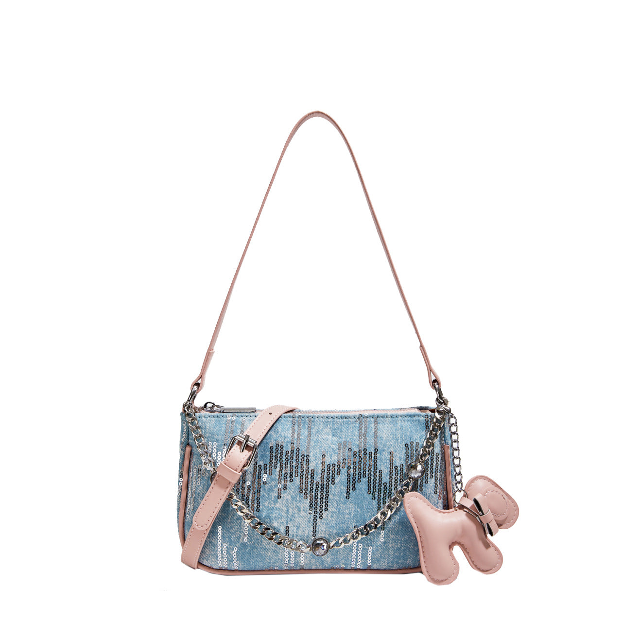 Fashionable sequined denim handbag, crossbody mini square bag, versatile tie-dyed denim beaded shoulder bag