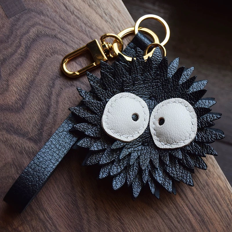 【SuperHold 】Black briquettes handmade leather car key bag pendant personality niche cute simple female fashion
