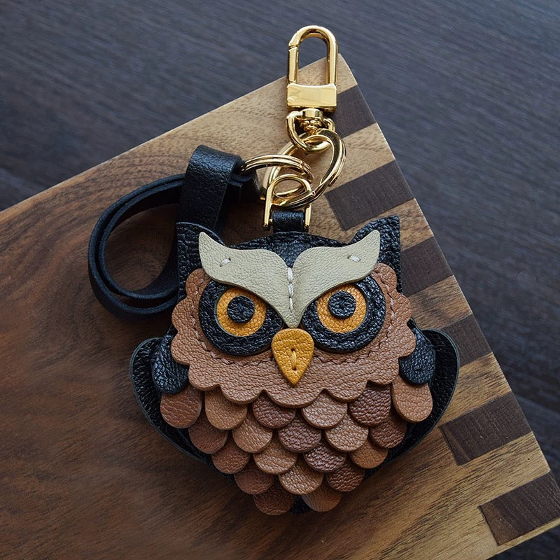 【SuperHold】Handmade Owl Leather Car Keychain Pendant, Unique, High-Quality, Refined, and Stylish, Black】Owl Leather Keychain with lobster clasps| Leather key holder | Handbag charm & keychain | Gift for key/him | Handmade