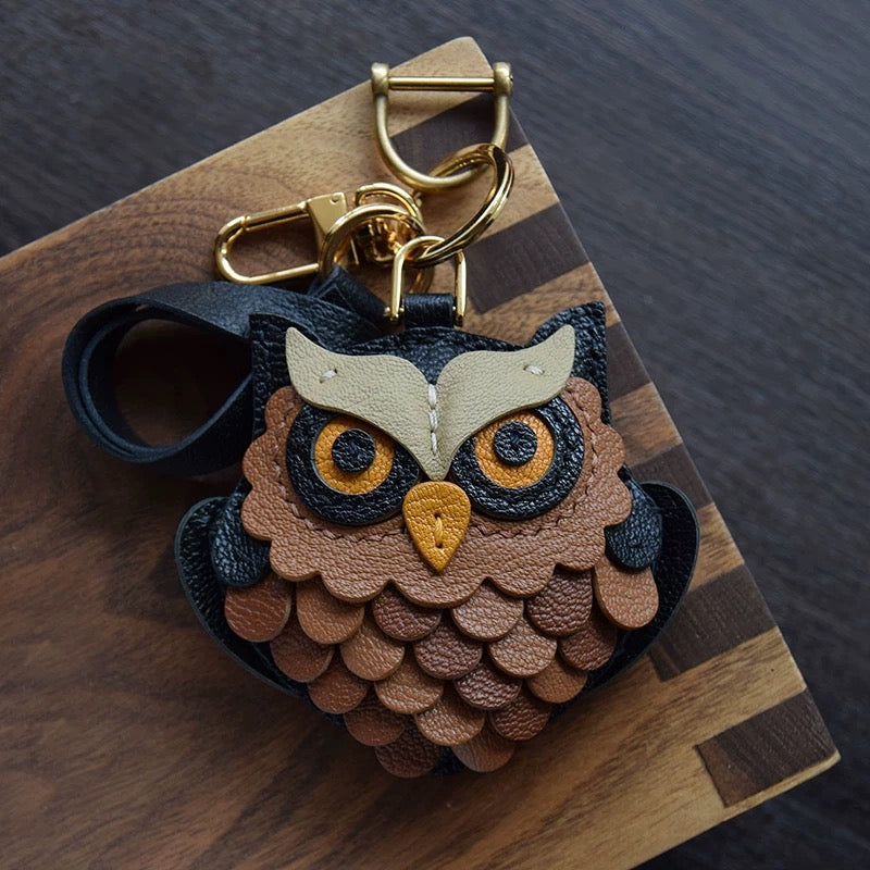 【SuperHold】Handmade Owl Leather Car Keychain Pendant, Unique, High-Quality, Refined, and Stylish, Black】Owl Leather Keychain with lobster clasps| Leather key holder | Handbag charm & keychain | Gift for key/him | Handmade