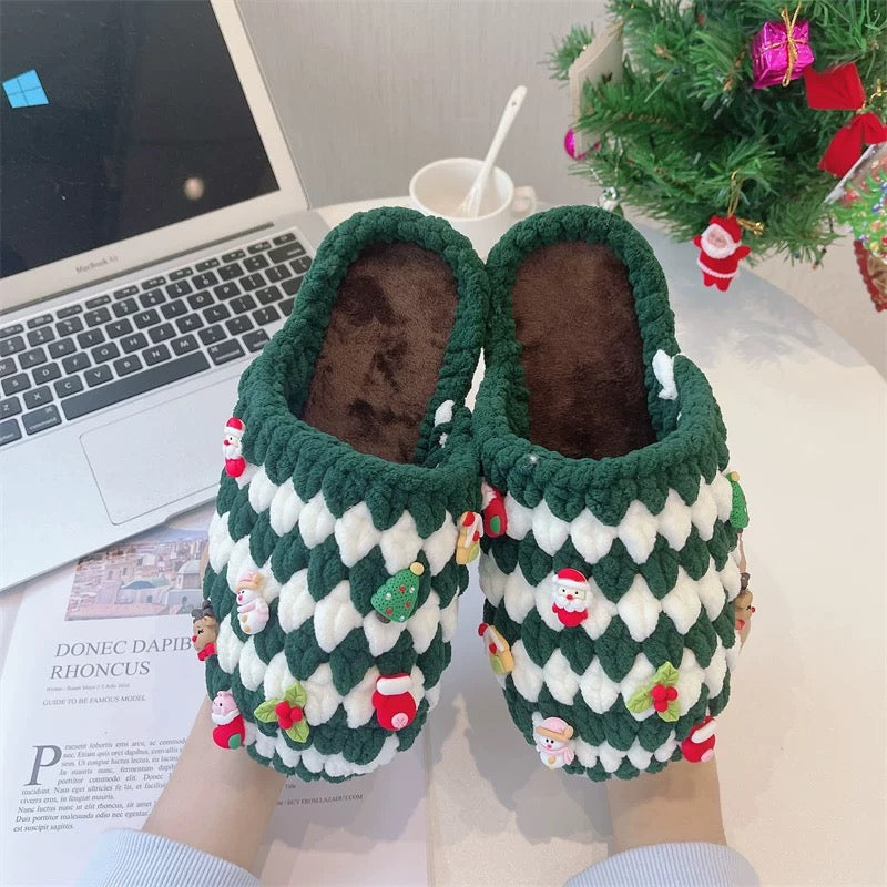 Christmas crochet slippers winter knit fall/winter DIY/Handmade Shoes-Finished Goods (Delivery Within 1 Week)
