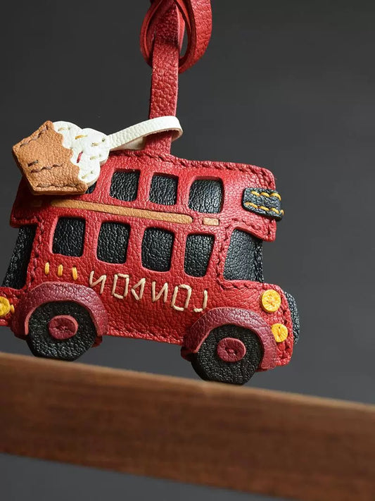 【SuperHold 】Afternoon Tea on London Buses / Original Design, Handmade from Genuine Leather, Bag Hanger