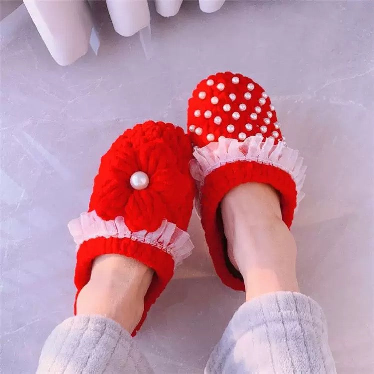 Puff Flower winter DIY/Handmade Shoes-Finished Goods (Delivery Within 1 Week)
