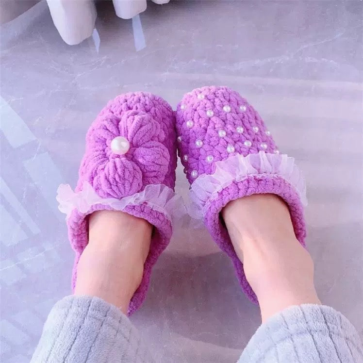 Puff Flower winter DIY/Handmade Shoes-Finished Goods (Delivery Within 1 Week)