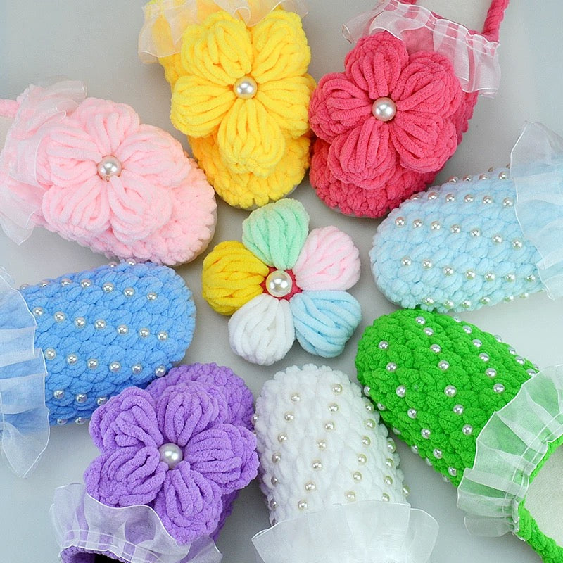 Puff Flower winter DIY/Handmade Shoes-Finished Goods (Delivery Within 1 Week)