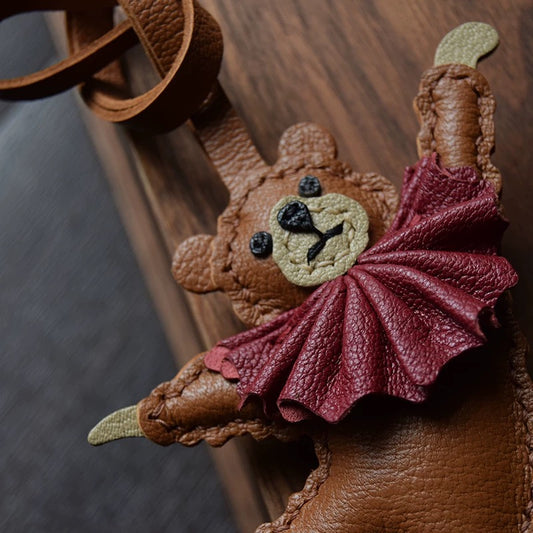 【SuperHold 】Ballet bear original design handmade leather car key bag pendant elegant and lovely gift female