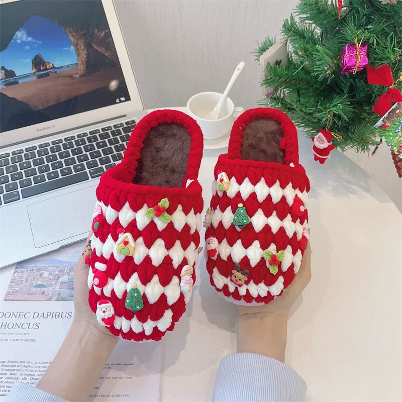Christmas crochet slippers winter knit fall/winter DIY/Handmade Shoes-Finished Goods (Delivery Within 1 Week)