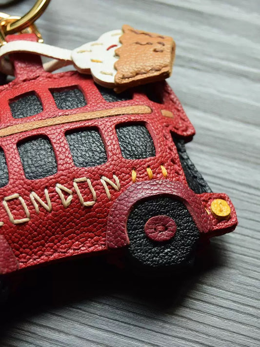 【SuperHold 】Afternoon Tea on London Buses / Original Design, Handmade from Genuine Leather, Bag Hanger