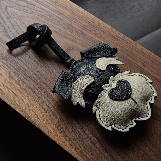 SuperHold 】Designer original design Schnauzer handmade leather car key bag pendant simple gift female