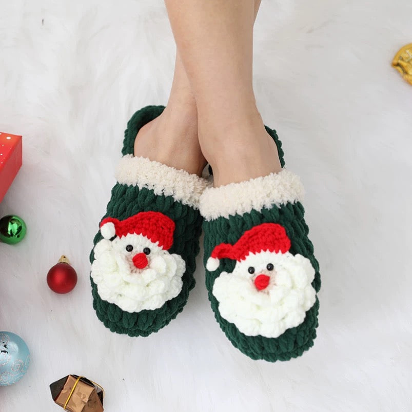 Christmas slippers DIY gift crochet thick wool yarn braided deer for the elderly as a gift for a boyfriend/girlfriend