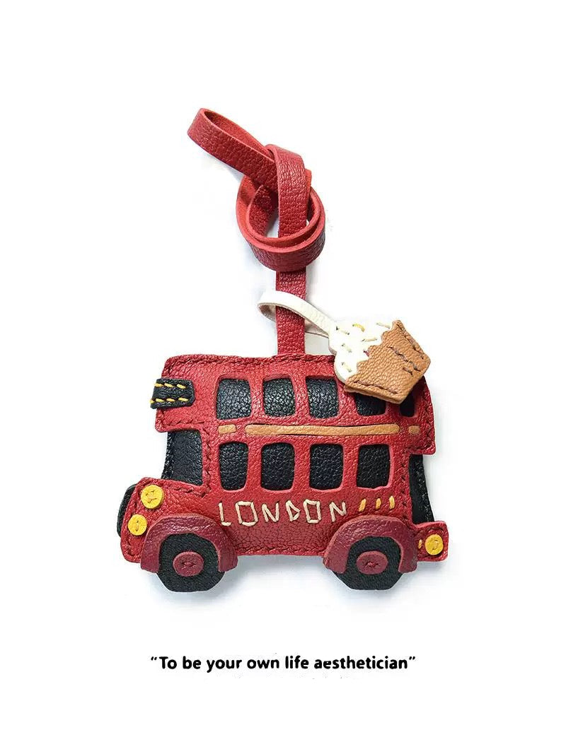 【SuperHold 】Afternoon Tea on London Buses / Original Design, Handmade from Genuine Leather, Bag Hanger