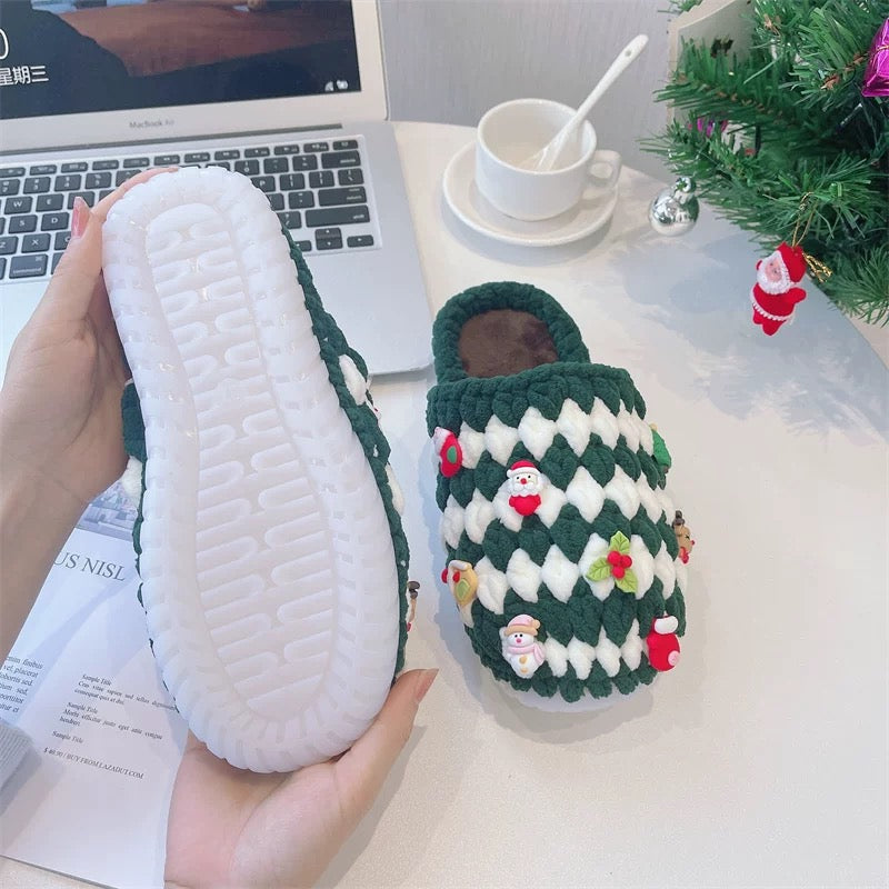 Christmas crochet slippers winter knit fall/winter DIY/Handmade Shoes-Finished Goods (Delivery Within 1 Week)