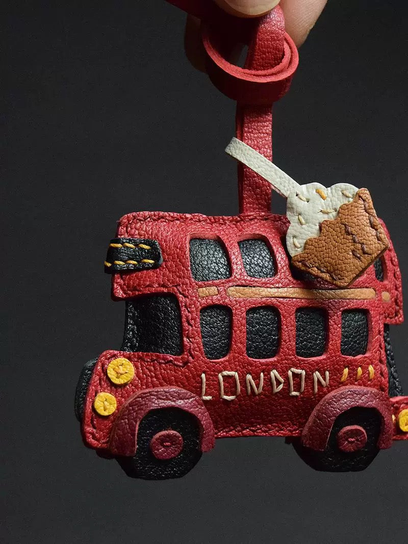 【SuperHold 】Afternoon Tea on London Buses / Original Design, Handmade from Genuine Leather, Bag Hanger