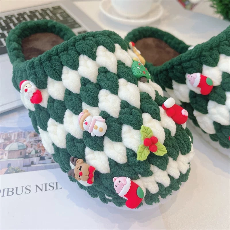 Christmas crochet slippers winter knit fall/winter DIY/Handmade Shoes-Finished Goods (Delivery Within 1 Week)
