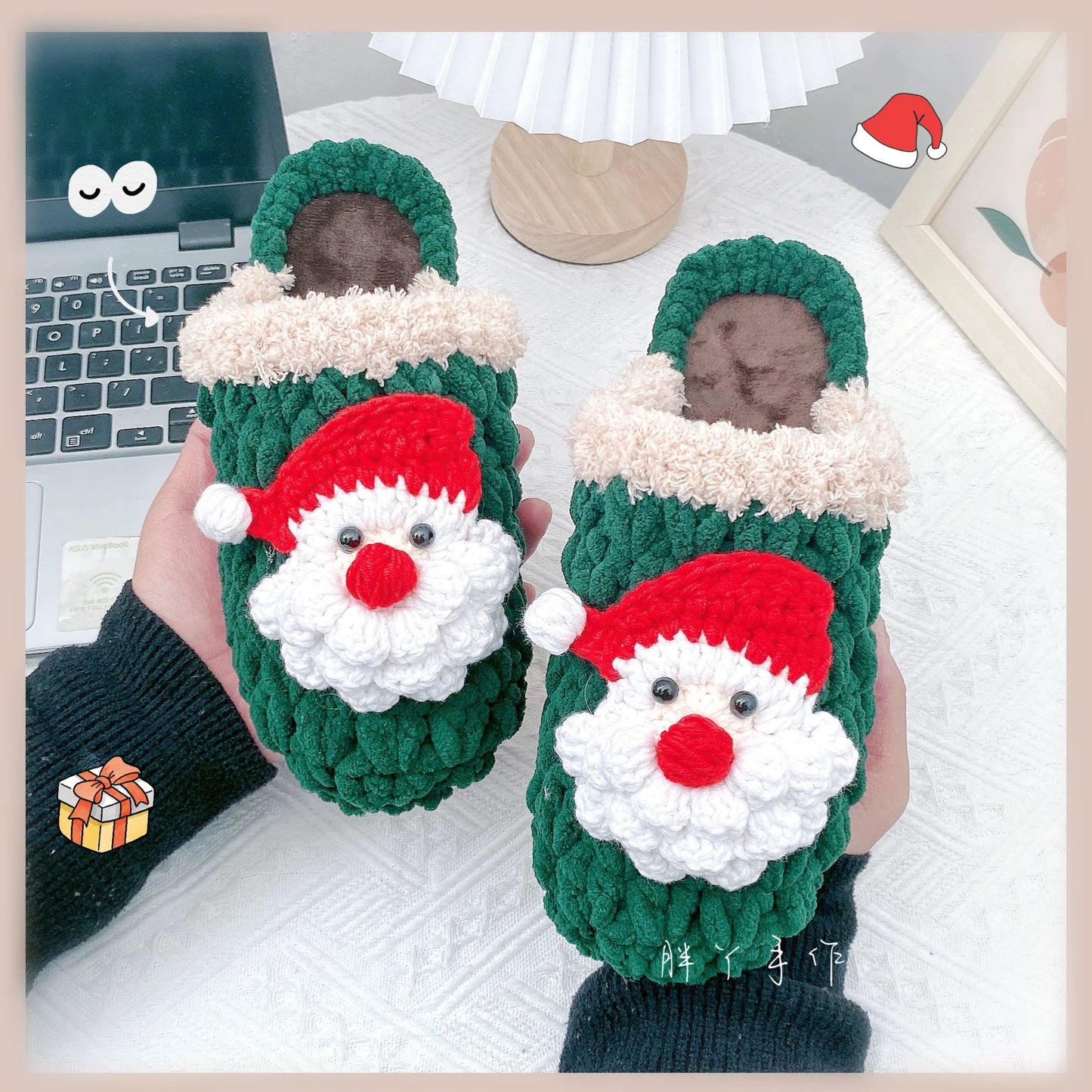 Christmas slippers DIY gift crochet thick wool yarn braided deer for the elderly as a gift for a boyfriend/girlfriend