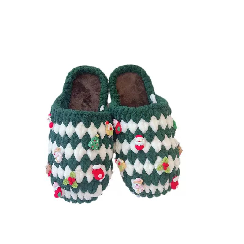 Christmas crochet slippers winter knit fall/winter DIY/Handmade Shoes-Finished Goods (Delivery Within 1 Week)