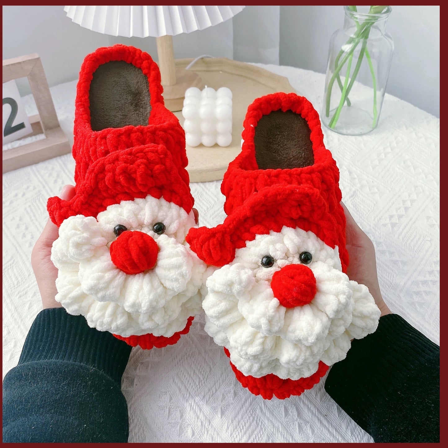 Christmas slippers DIY gift crochet thick wool yarn braided deer for the elderly as a gift for a boyfriend/girlfriend