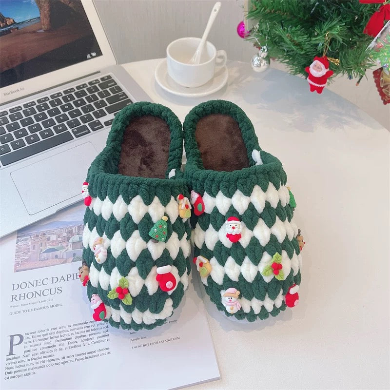 Christmas crochet slippers winter knit fall/winter DIY/Handmade Shoes-Finished Goods (Delivery Within 1 Week)