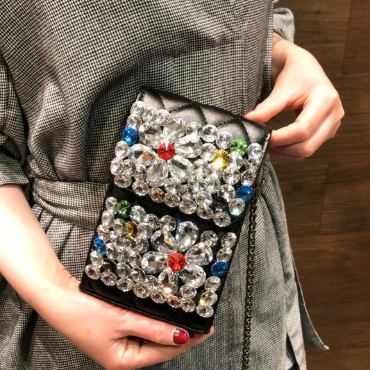 unique diamond-encrusted mini crossbody bag phone bag