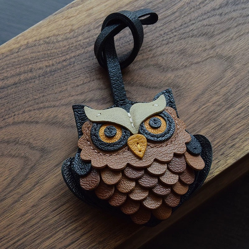 【SuperHold】Handmade Owl Leather Car Keychain Pendant, Unique, High-Quality, Refined, and Stylish, Black】Owl Leather Keychain with lobster clasps| Leather key holder | Handbag charm & keychain | Gift for key/him | Handmade