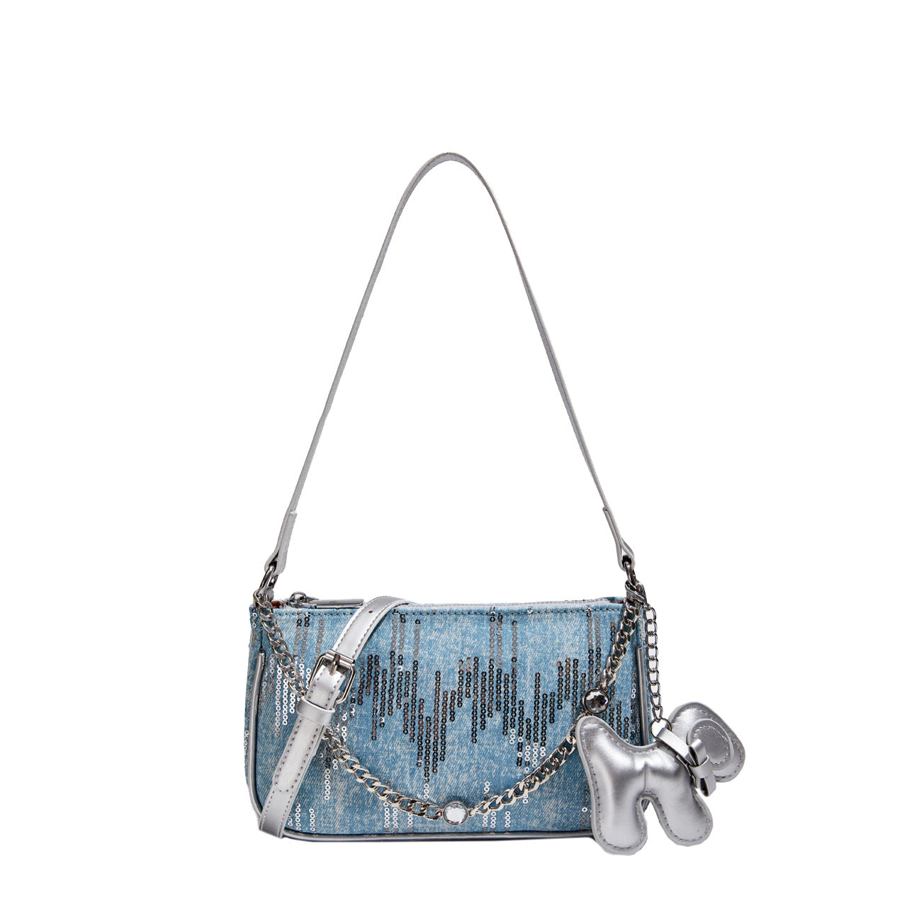 Fashionable sequined denim handbag, crossbody mini square bag, versatile tie-dyed denim beaded shoulder bag