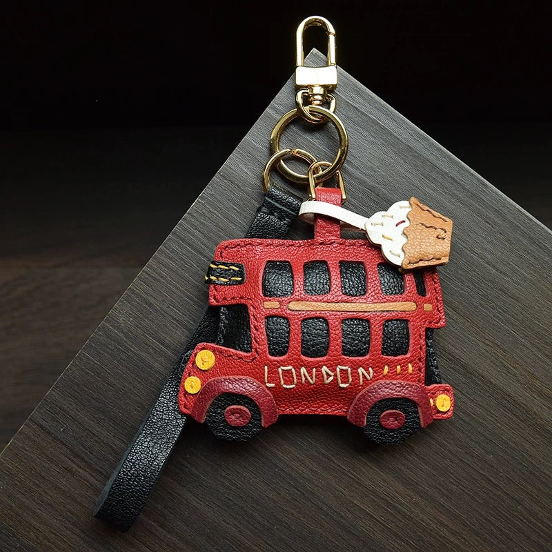 【SuperHold 】Afternoon Tea on London Buses / Original Design, Handmade from Genuine Leather, Bag Hanger