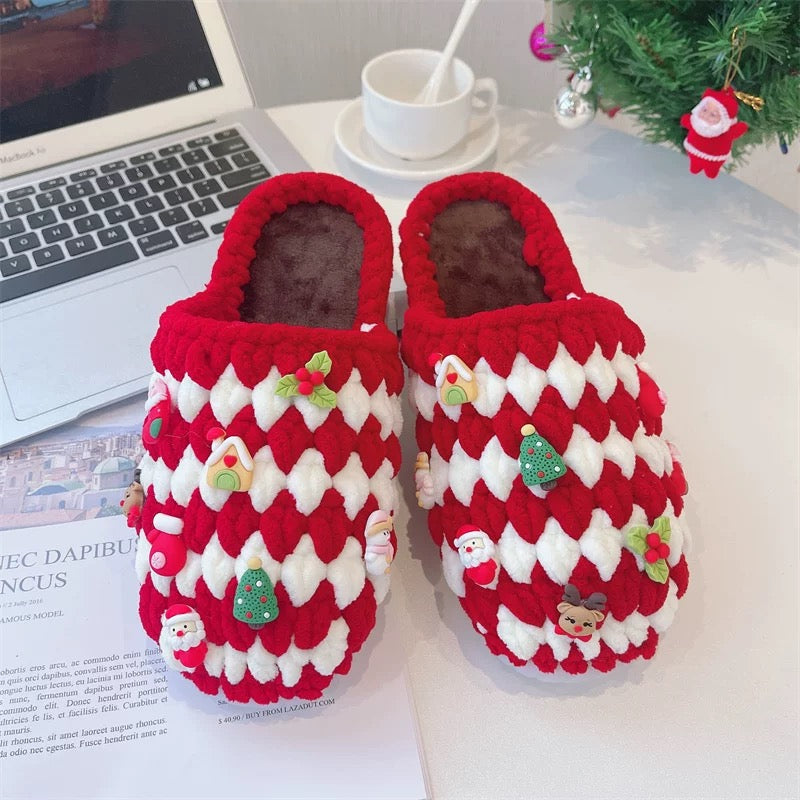 Christmas crochet slippers winter knit fall/winter DIY/Handmade Shoes-Finished Goods (Delivery Within 1 Week)