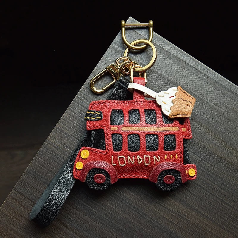 【SuperHold 】Afternoon Tea on London Buses / Original Design, Handmade from Genuine Leather, Bag Hanger