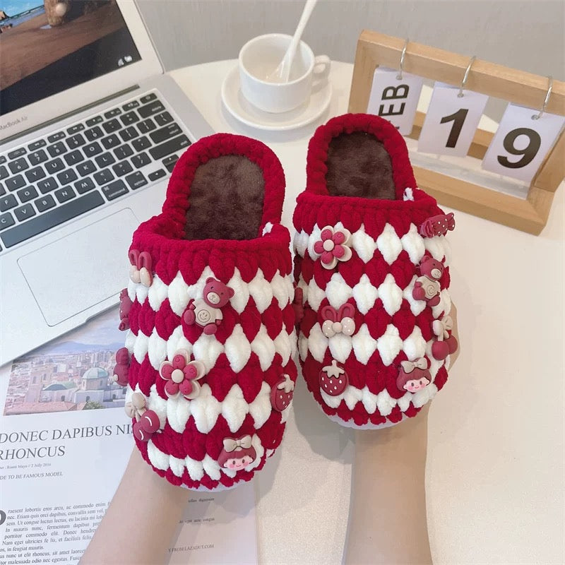 Christmas crochet slippers winter knit fall/winter DIY/Handmade Shoes-Finished Goods (Delivery Within 1 Week)
